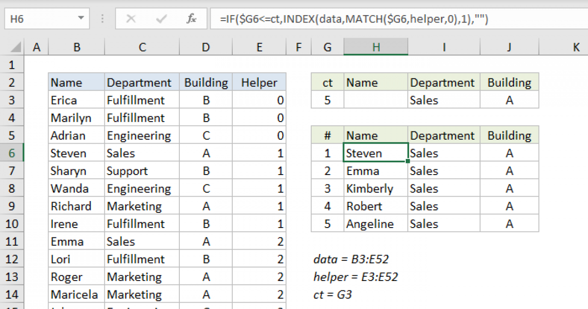 INDEX and MATCH all matches Excel formula Exceljet